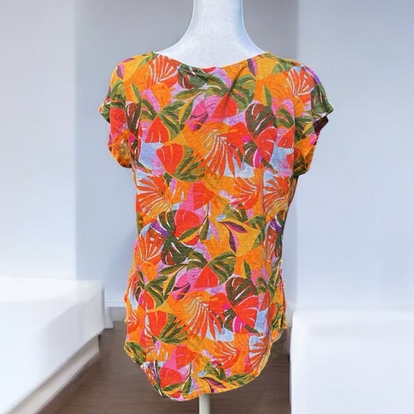 C&C California 100% Linen Top in Orange Multi-color Sz Medium - Picture 4 of 6